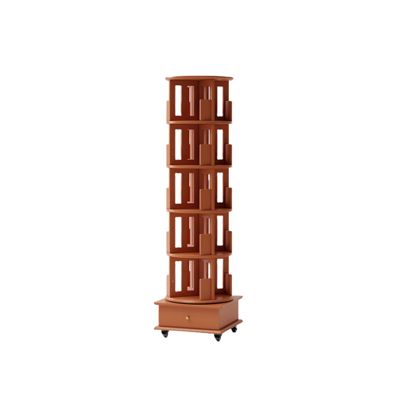 Bibliothèque rotative de style moderne, (5 tablettes) H 71,65 po x l 19,29 po x P 19,29 po, Brun