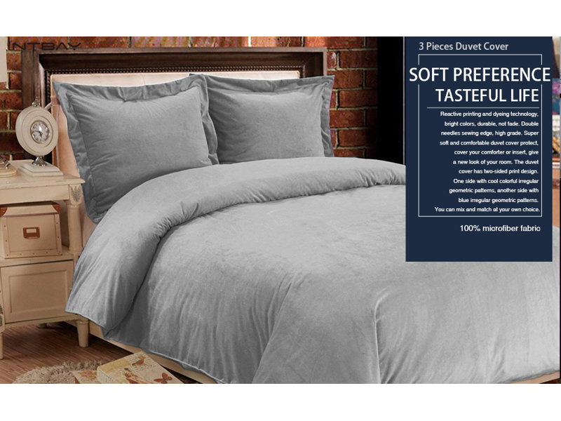 Polyester Duvet Cover, Queen Duvet Cover + 2 Standard Shams, Light Gray