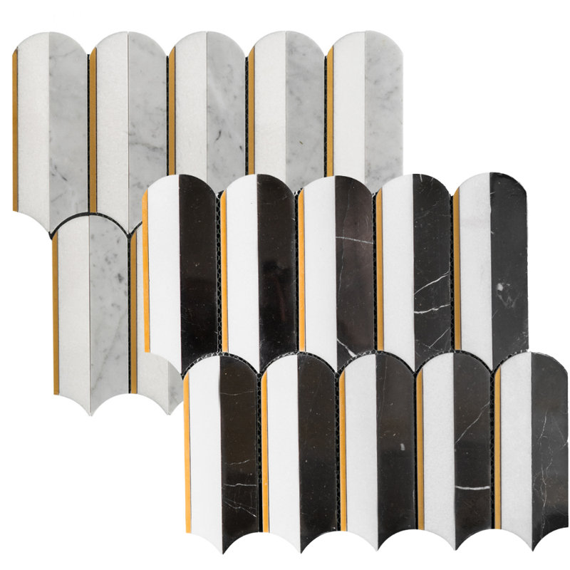 Mad Decade 12" x 12" Marble Mosaic Wall & Floor Tile, Black