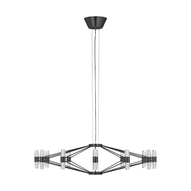 Sean Lavin Lassell large chandelier in natural brass finish with crystal glass shades, Bronze