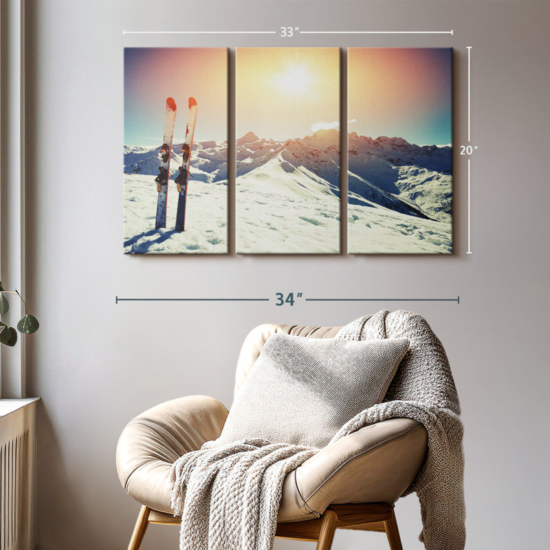 «Skis in Snow», 3 pièces sur toile, H 20 po x l 33 po x P 1,25 po