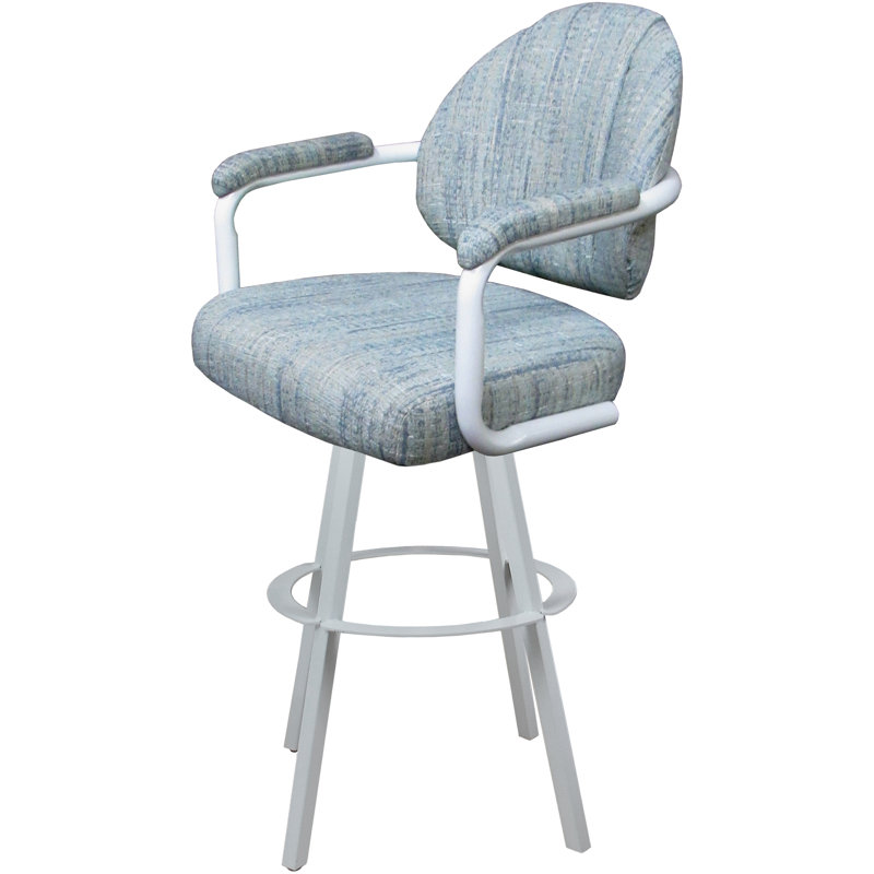Tabouret de bar pivotant en métal Leandra, Mélange de polyester bleu / cadre blanc