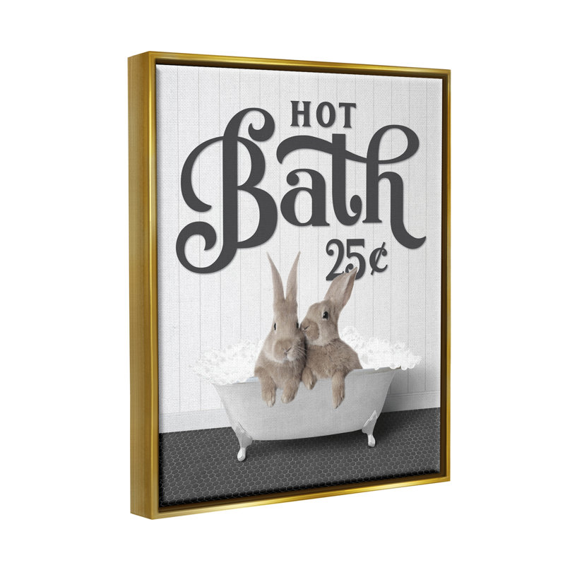 «Trinx Hot Bath Bunnies», art mural encadré sur toile flottante par lettré et doublé, Cadre flottant métallique doré