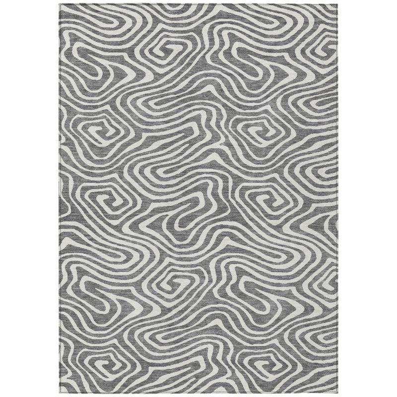 3' X 5' Gray And Ivory Abstract Washable Indoor Outdoor Area Rug