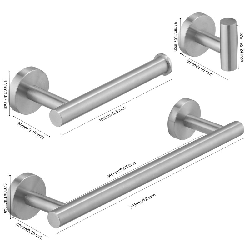 Ensemble de quincaillerie de salle de bain 3 pièces, Nickel brossé