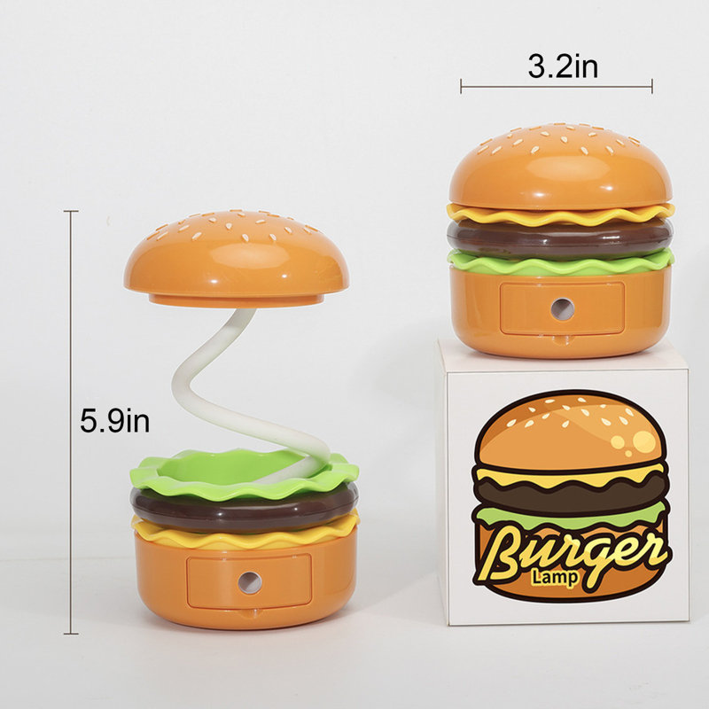 Veilleuse hamburger DEL rechargeable, lampe de chevet, taille-crayons pour enfants, lampe de bureau avec rangement intégré, cadeau
