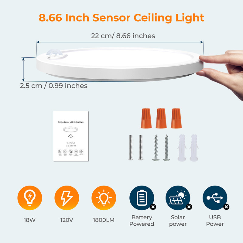 LED Motion Sensor Ceiling Light Flush Mount 3CCT Selectable