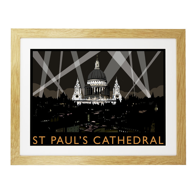 'St Pauls Cathedral Night' 1 Piece Wall Art, 33.5 cm H x 43.5 cm W x 2.2 cm D, Oak Wood Frame