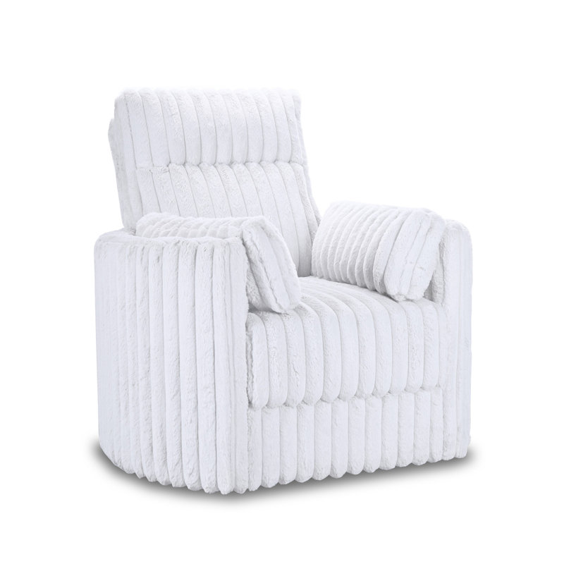 Fauteuil d'appoint pivotant Ezo, velours côtelé polyester, 2 coussins, Mélange de polyester blanc