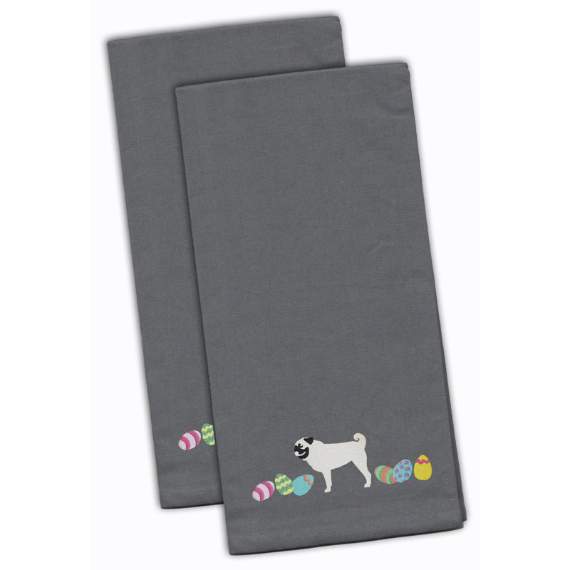 Cotton Embroidered Tea Towel Kitchen Towel, Gray, 28" H x 19" W x 0.1" D