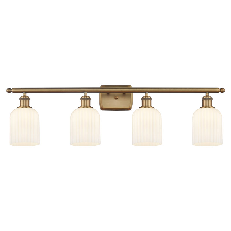 Éclairage pour meuble-lavabo à 4 lumières à intensité variable Fiennes Veil, Laiton brossé, Blanc brillant