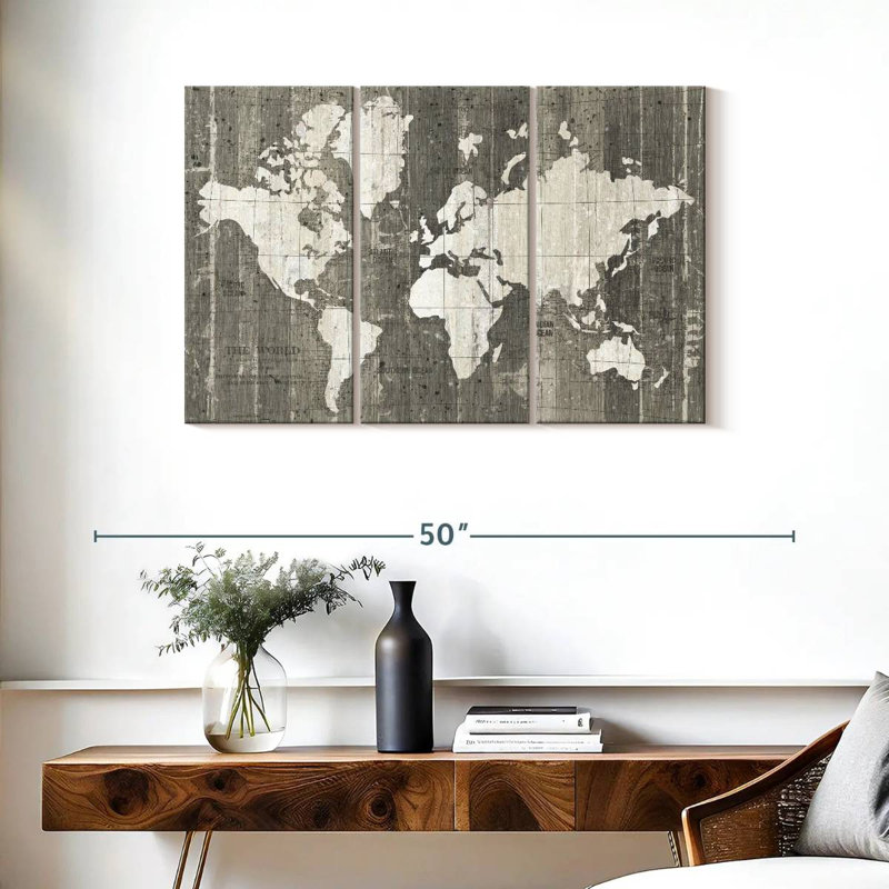 «Old World Map Neutral», impression sur toile tendue 3 pièces, H 24 po x l 38 po