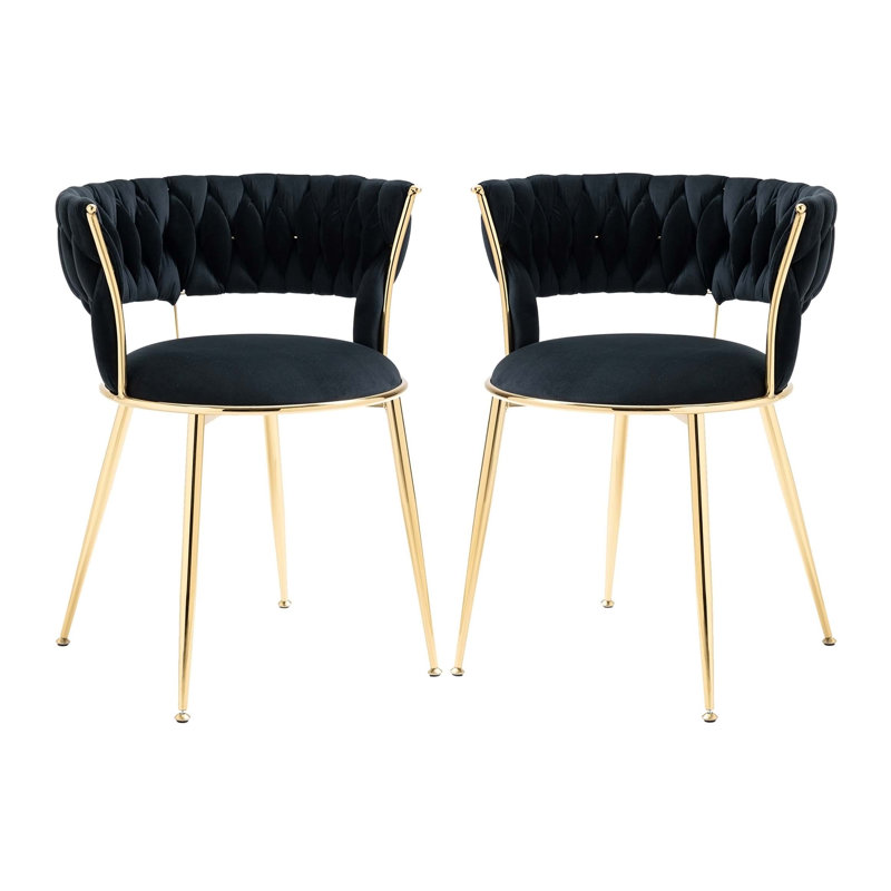 Ensemble de 2 chaises de salle à manger modernes en velours de 22,44 po Benedetta, Velours noir Benedetta