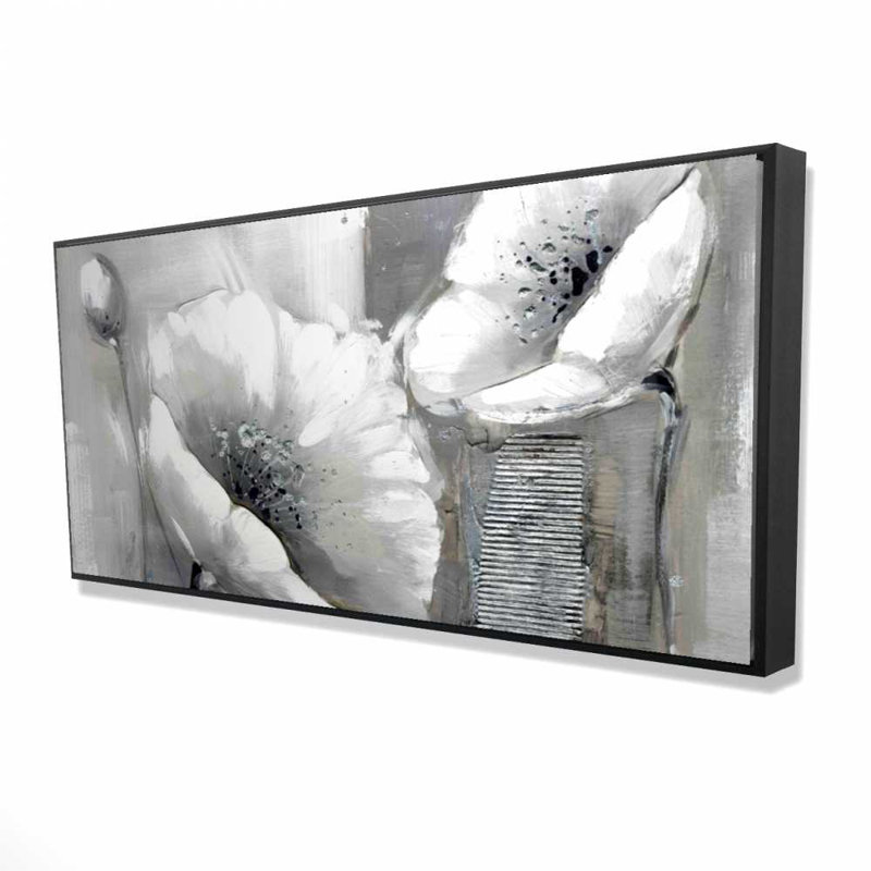 Fleurs industrielles industrielles monochromes - Art floral sur toile gris