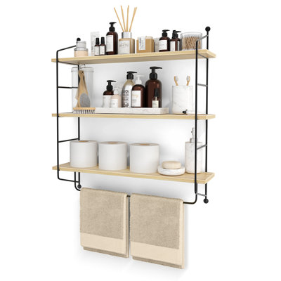 Sorbus 3-Tier Floating Bathroom Shelves for Wall - Wood Wall Storage for Towels, Over the Toilet Storage Cabinet, Gaming Floating Shelves, Bathroom Ac