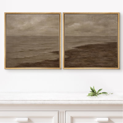 «Calm Coastal Shoreline Cloudy Moody Seascape», reproduction d'art sur toile encadrée dans la chambre principale