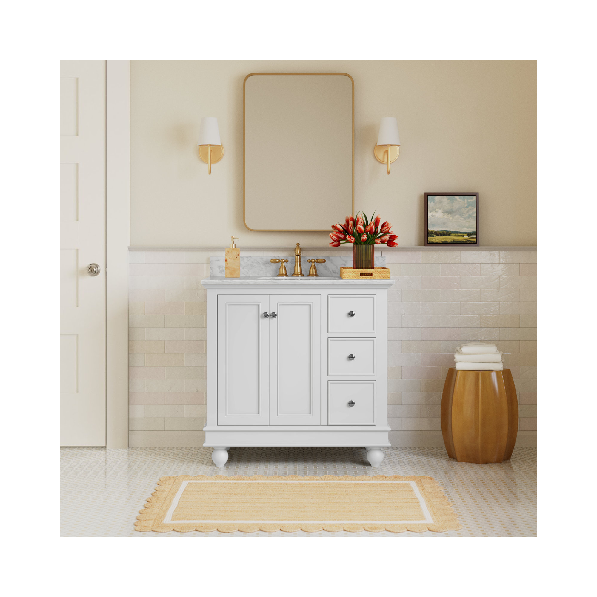Ferdinand 36'' Single Bathroom Vanity, Carrara Marble, White