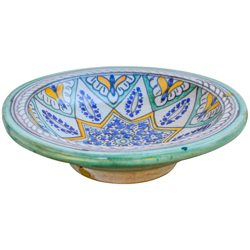 Assiette décorative en céramique bleu / jaune / blanc