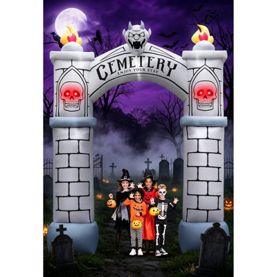 10FT Halloween Inflatable Haunted Cemetery Archway, Blow Up Graveyard Arch with Tombstones, Built-in 9 White LEDs & 4 Red LEDs, Outdoor Halloween Yard & Garden Decoration