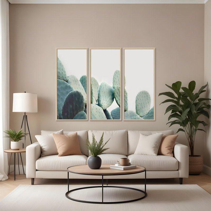 Nature Inspired Pastel Cactus by  - 3 Piece Picture Frame Photograph Set on Paper, 24" H x 36" W