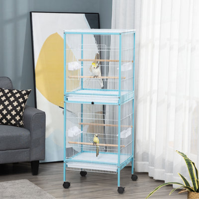 Cage à oiseaux Pawhut Largeur pour envergure, volière d'oiseaux d'intérieur avec conception à portes multiples, convient pour un canari, pinson, conure, 55 po, bleu clair