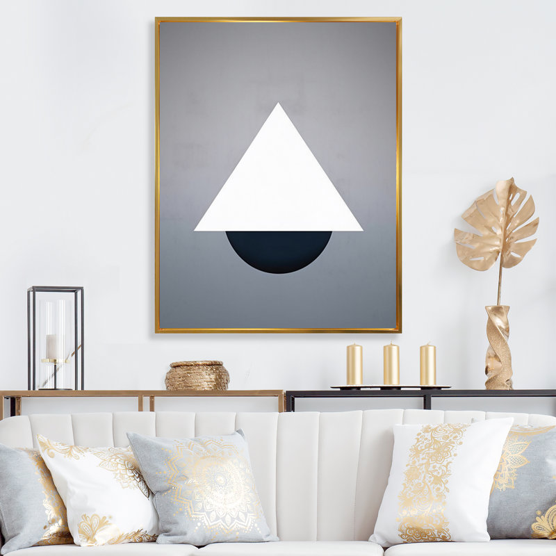 Retro Harmony Geometric In Blue - Impression sur toile géométrique moderne, H 20 po x l 12 po x P 1 po, Cadre flottant doré