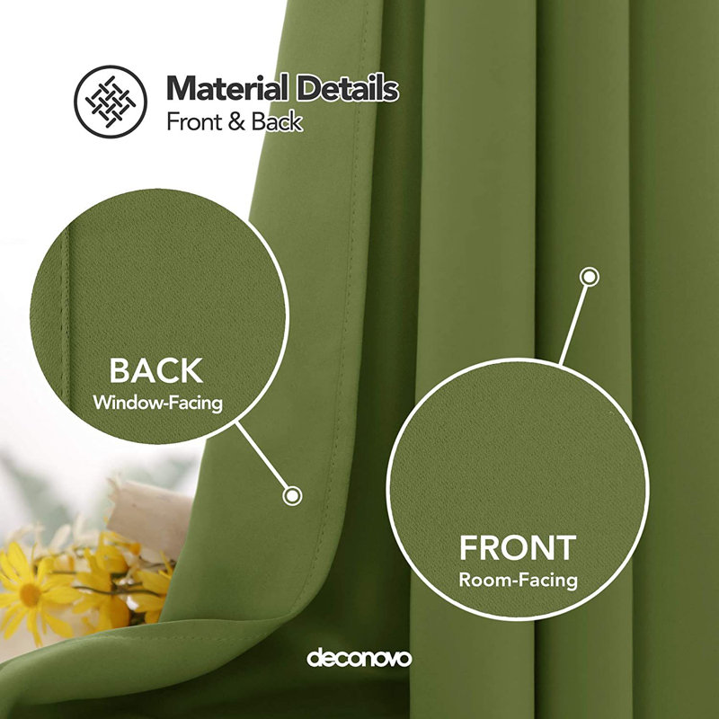 Deconovo Curtains Solidout Super Soft Thermal Insulated Eyeletout Curtains For Bedroom 1 Panel, 132 W x 160 D cm, Green
