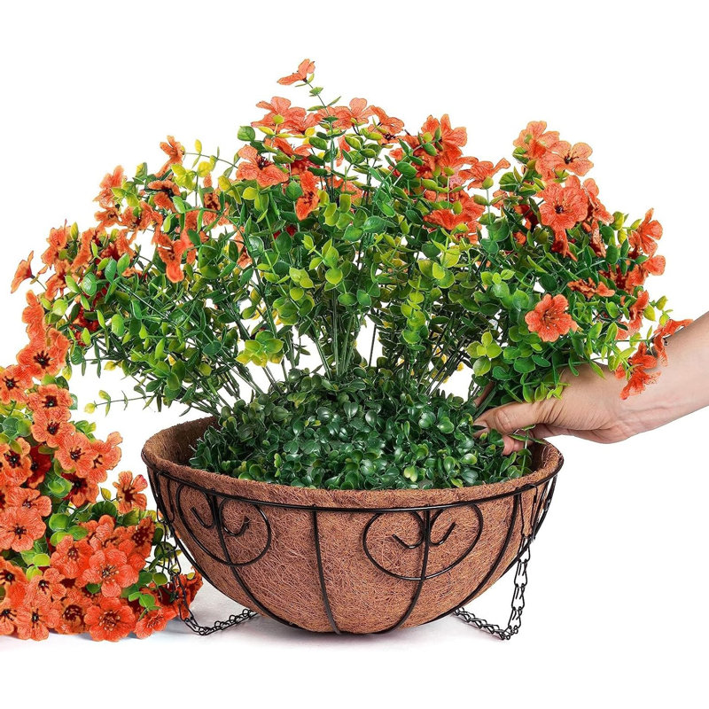 Panier de fleurs artificielles artificielles pour l'été, Orange
