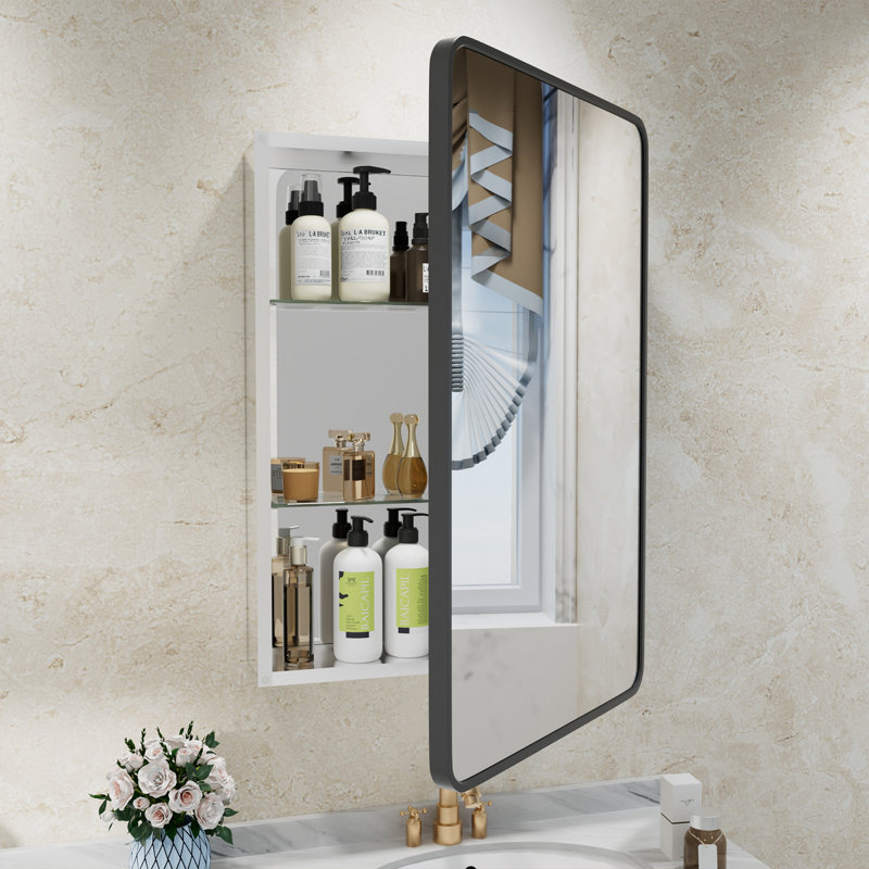 Armoire à pharmacie avec miroir réglable Anaahat, Noir, H 36 po x l 24 po x P 3,8 po