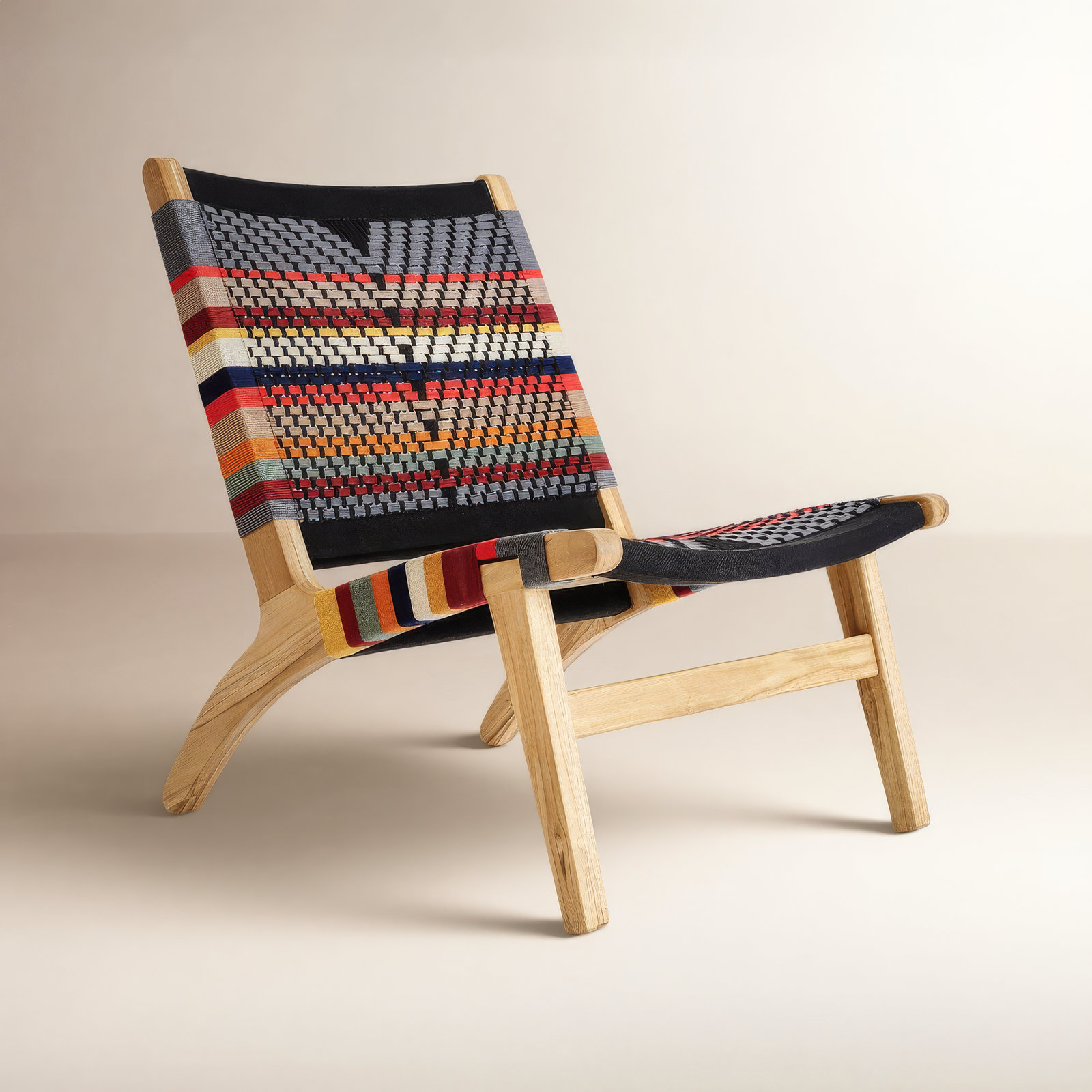 Masaya Upholstered Accent Chair, Teak, Black/Red/Yellow