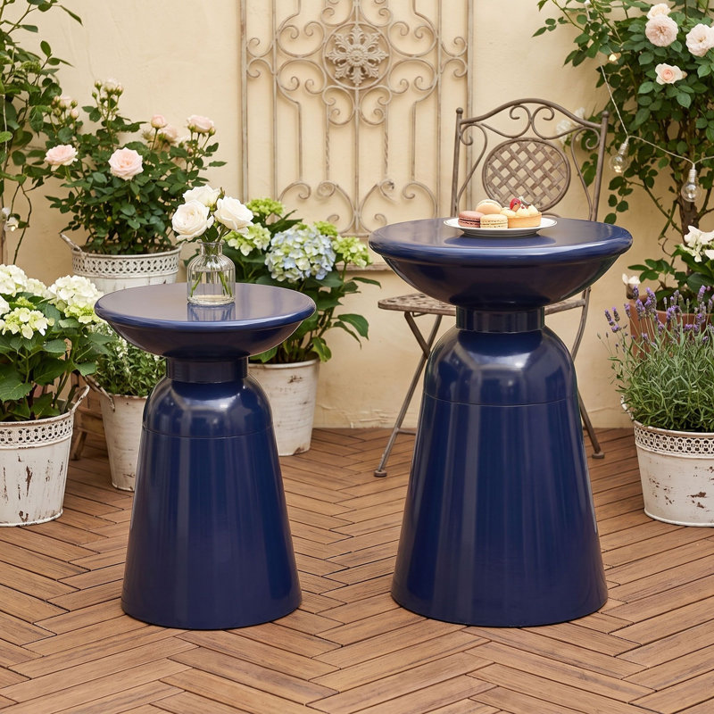 Ensemble de tables d'appoint d'extérieur modernes en fer thermolaqué sur pied, Navy Blue