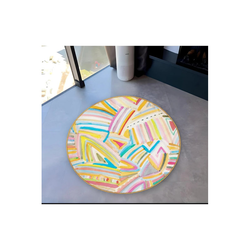 Multicolored Stripes Woven Base Modern Decorative Living Room, Round 4'