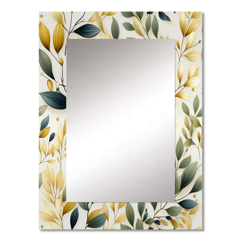 Adreon Tranquil Leaves - miroir mural unique de plantes, miroir bohème, impression d'art en métal, 32 po x 24 po