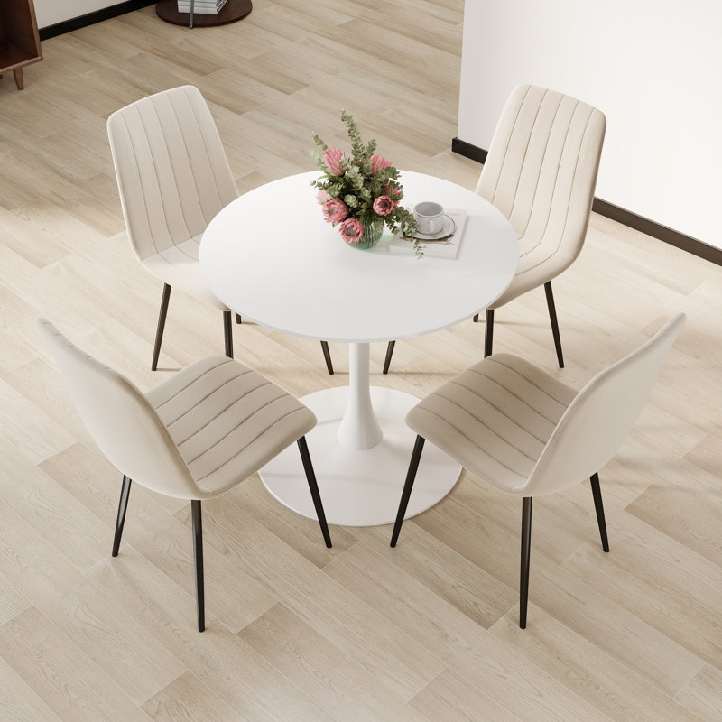 Ensemble de salle à manger à piédestal 5 pièces, Beige, Blanc