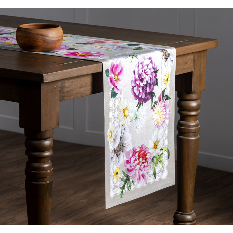 Floral 100% Cotton Table Runner, 108" L x 14.5" W