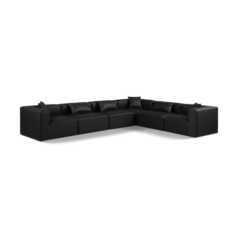 Houswerth Upholstered L-Shaped Sectional Reversible, Black Vegan Leather