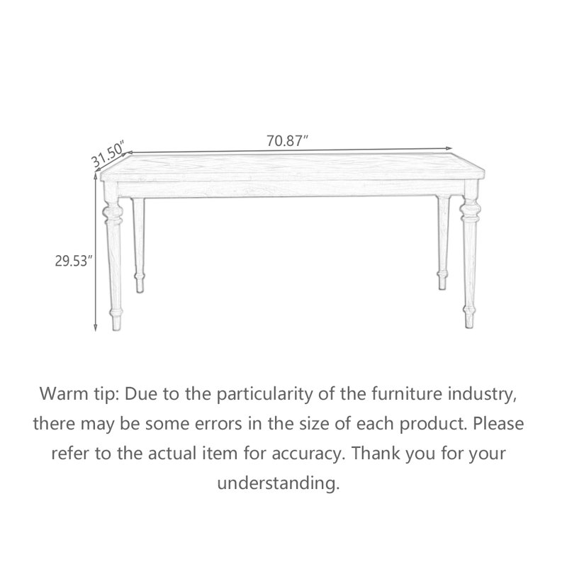 Brown Rectangular Solid Wood Dining Table, 29.53" H x 70.87" L x 31.50" D