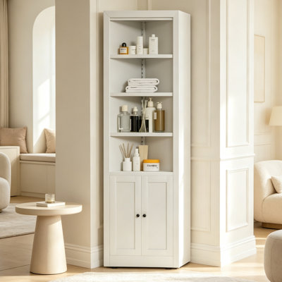 Corner Storage Cabinet 71" Tall Freestanding Metal Unit, 5-Tier Adjustable Shelf Organizer with 2 Doors, Space-Saving Slim Cabinet for Kitchen, Bathroom, Pantry & Laundry Room