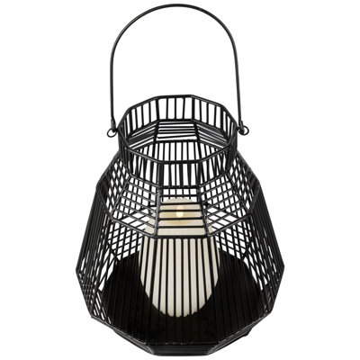 Large Geometric Iron Hurricane Candle Lantern - - Black
