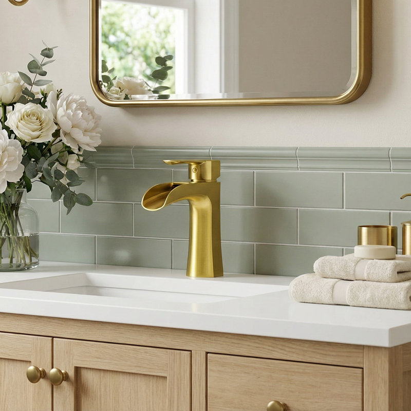 Tatcha Single Hole Single-Handle Waterfall Bathroom Faucet, Brushed Gold