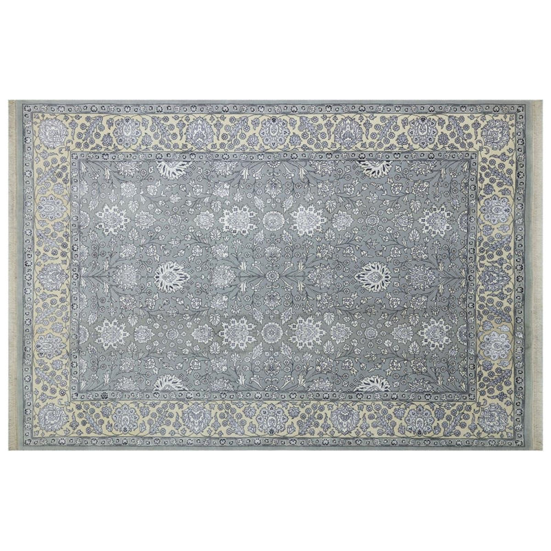 Tapis oriental gris et bleu en laine noué à la main