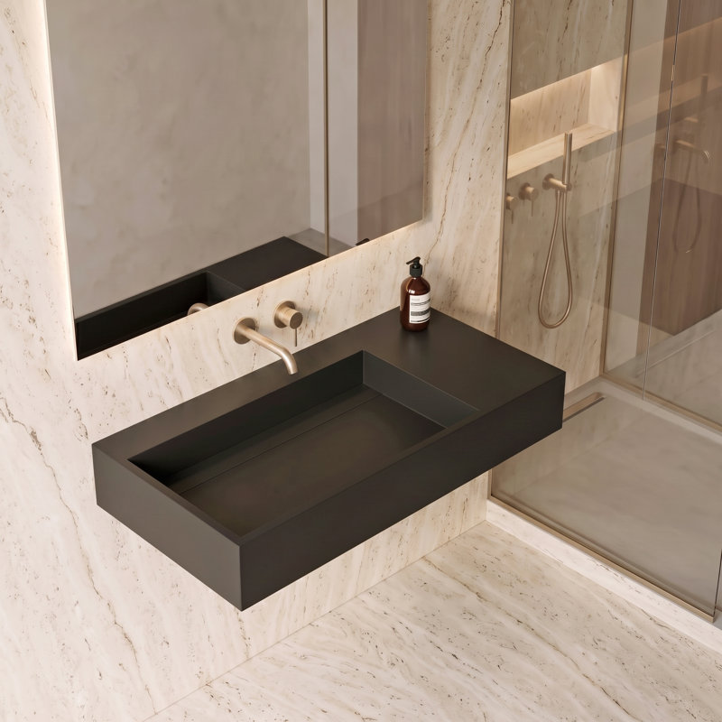 Lavabo de salle de bain mural rectangulaire 36 "avec lavabo gauche et comptoir Juniper - noir, sans trou de robinet, Noir