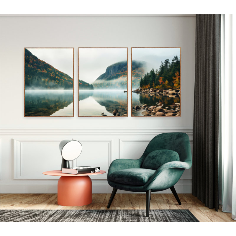 Parc national de l'Acadie, ensemble de 3 très grandes affiches aquarelles, montagnes, art mural sur toile, H 36 po x l 72 po