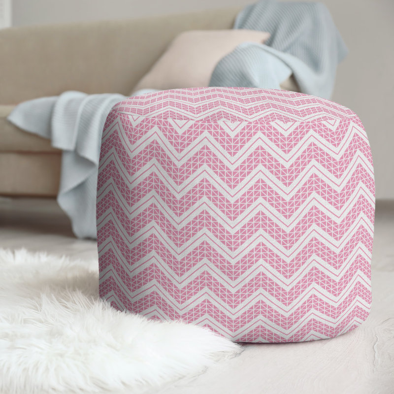 Upholstered Pouf, Light Pink