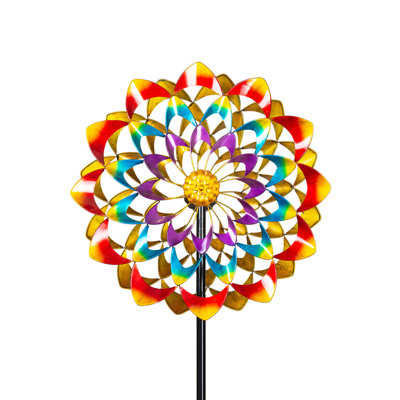  83.5-Inch Rainbow Zinnia Wind Spinner
