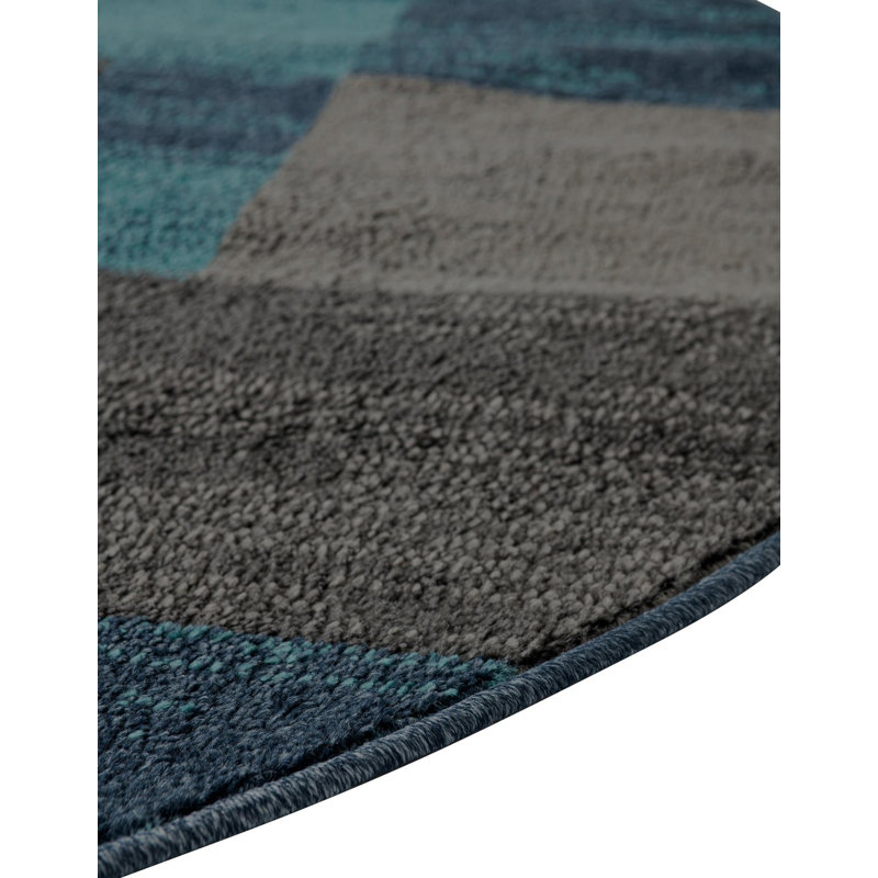 Hareld Geometric Navy/Brown/Gray Area Rug, Round 6'1"