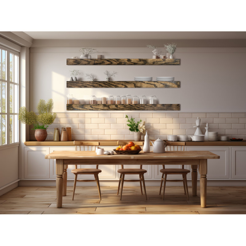 3 Piece Oak Floating Shelf, Charcoal Black, 5" H x 62" W x 5" D
