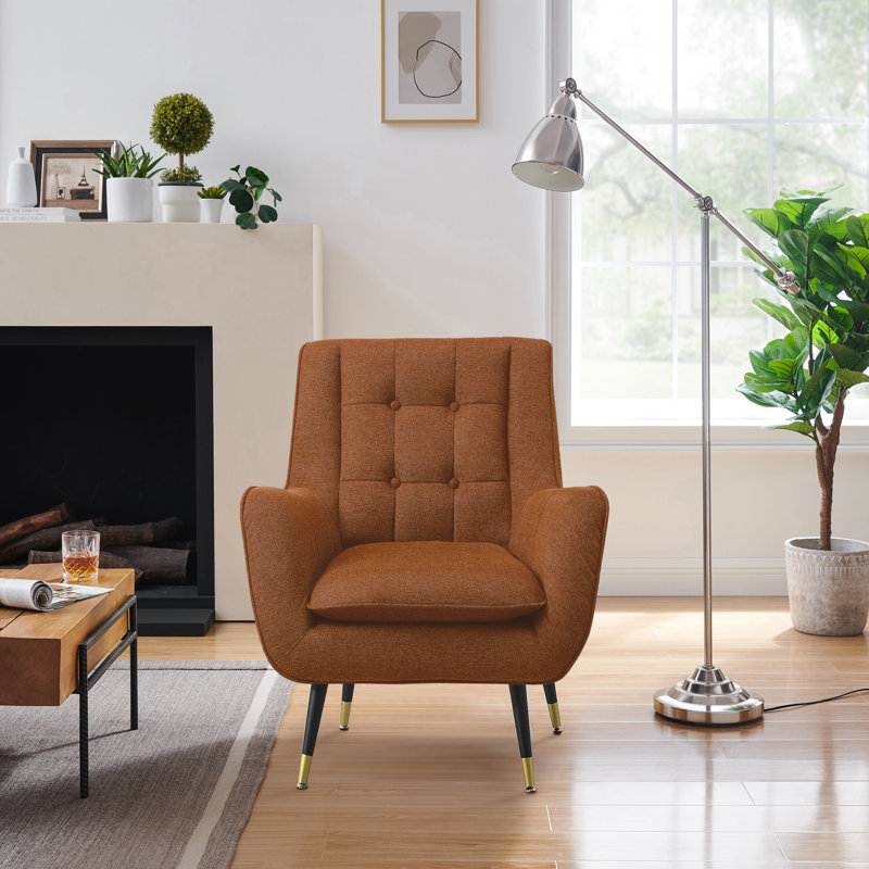 Brianne 30.31'' W Tufted Upholstered Accent Armchair, Caramel Linen Blend
