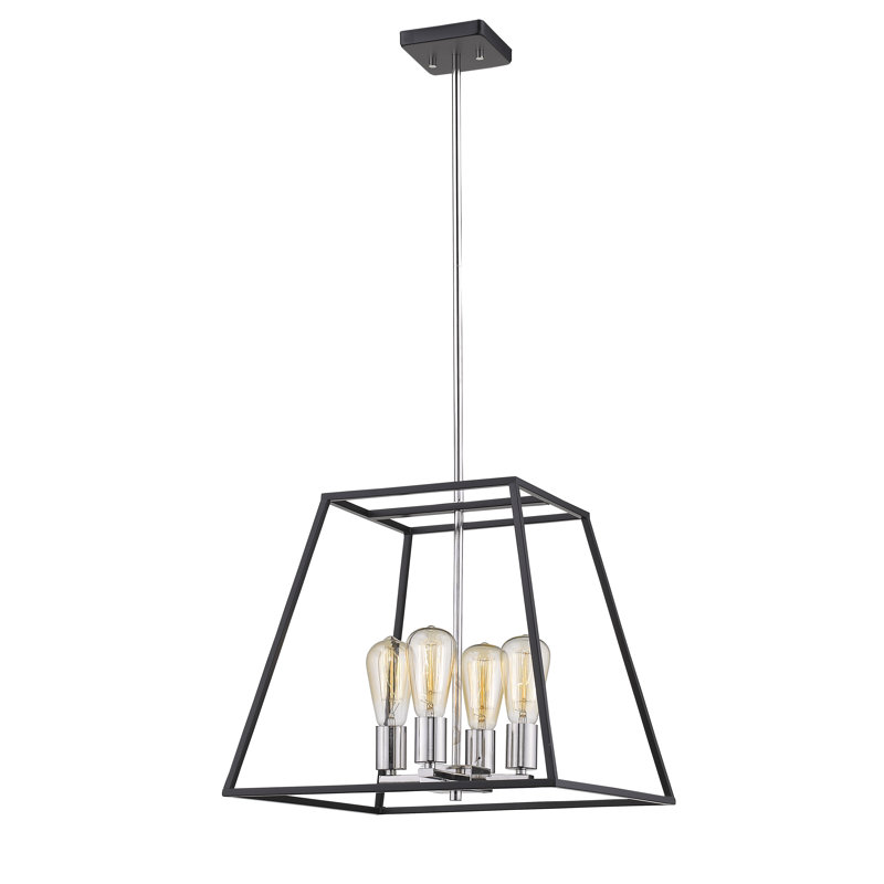 Lustre géométrique à style bougie 4 lumières Beaminster, Noir / Nickel Poli