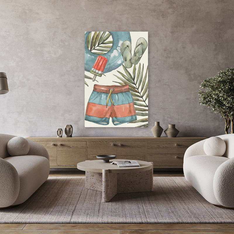 Été rétro III bleu rétro plage crème, H 48 po x l 32 po